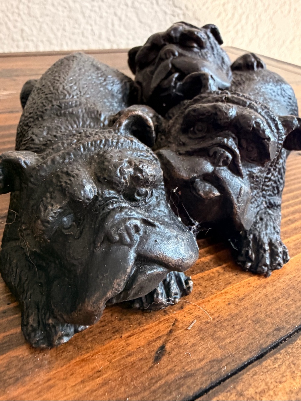Black Bulldog Trio Home Art Sculpture